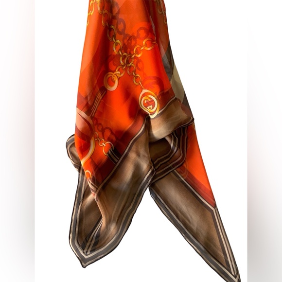 Orange and Brown Chain Print Scarf - Picture 7 of 7
